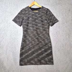 Club Monaco Textured Short Sleeve Dress Size S/P Black White Crewneck Office